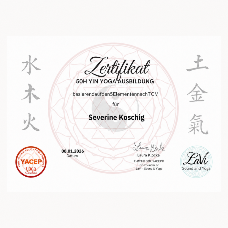 Zertifikat Yin Yoga Ausbildung Severine